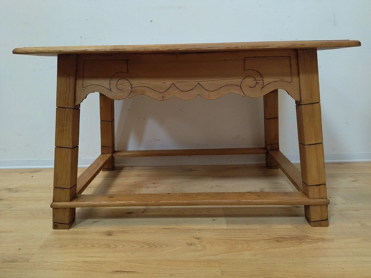 Tyrolese solid spruce table with drawer, 1938 14