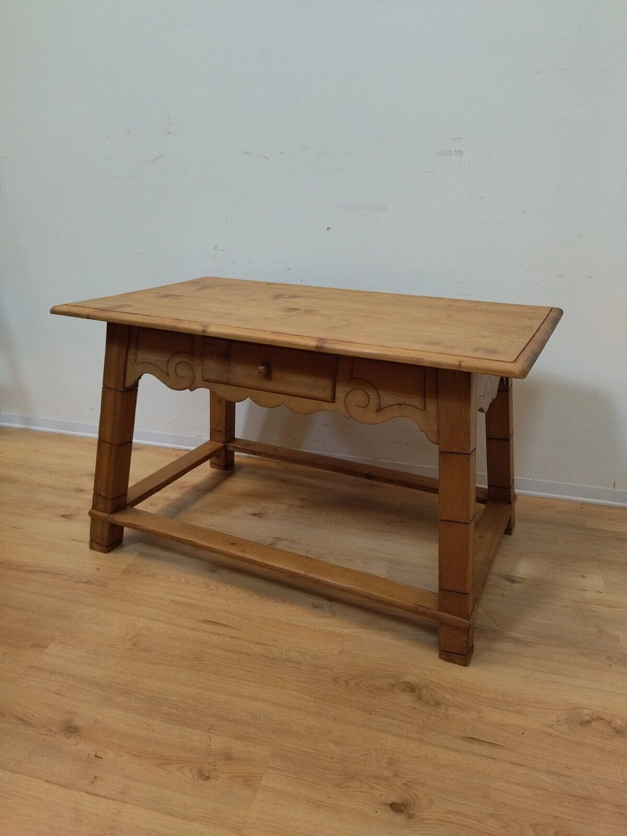 Tyrolese solid spruce table with drawer, 1938 17