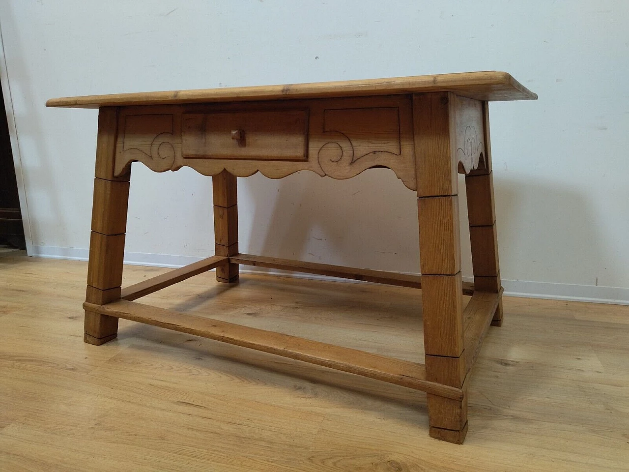 Tyrolese solid spruce table with drawer, 1938 18