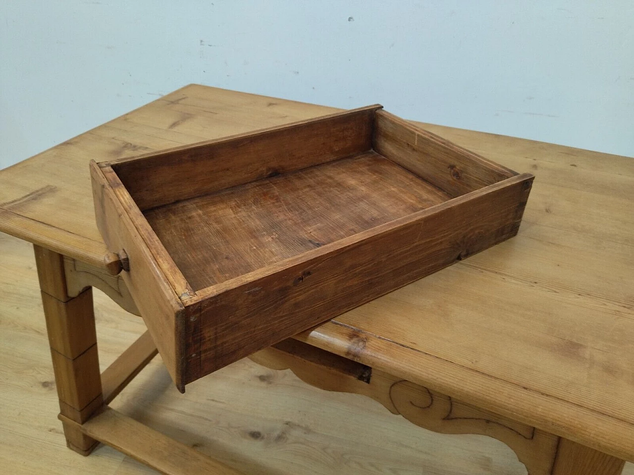 Tyrolese solid spruce table with drawer, 1938 19