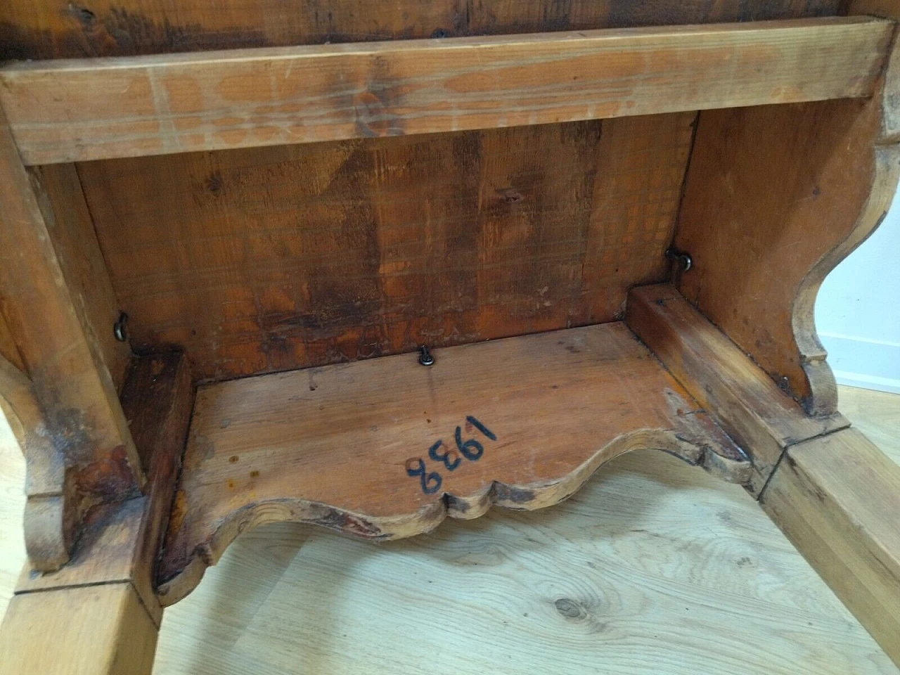 Tyrolese solid spruce table with drawer, 1938 21