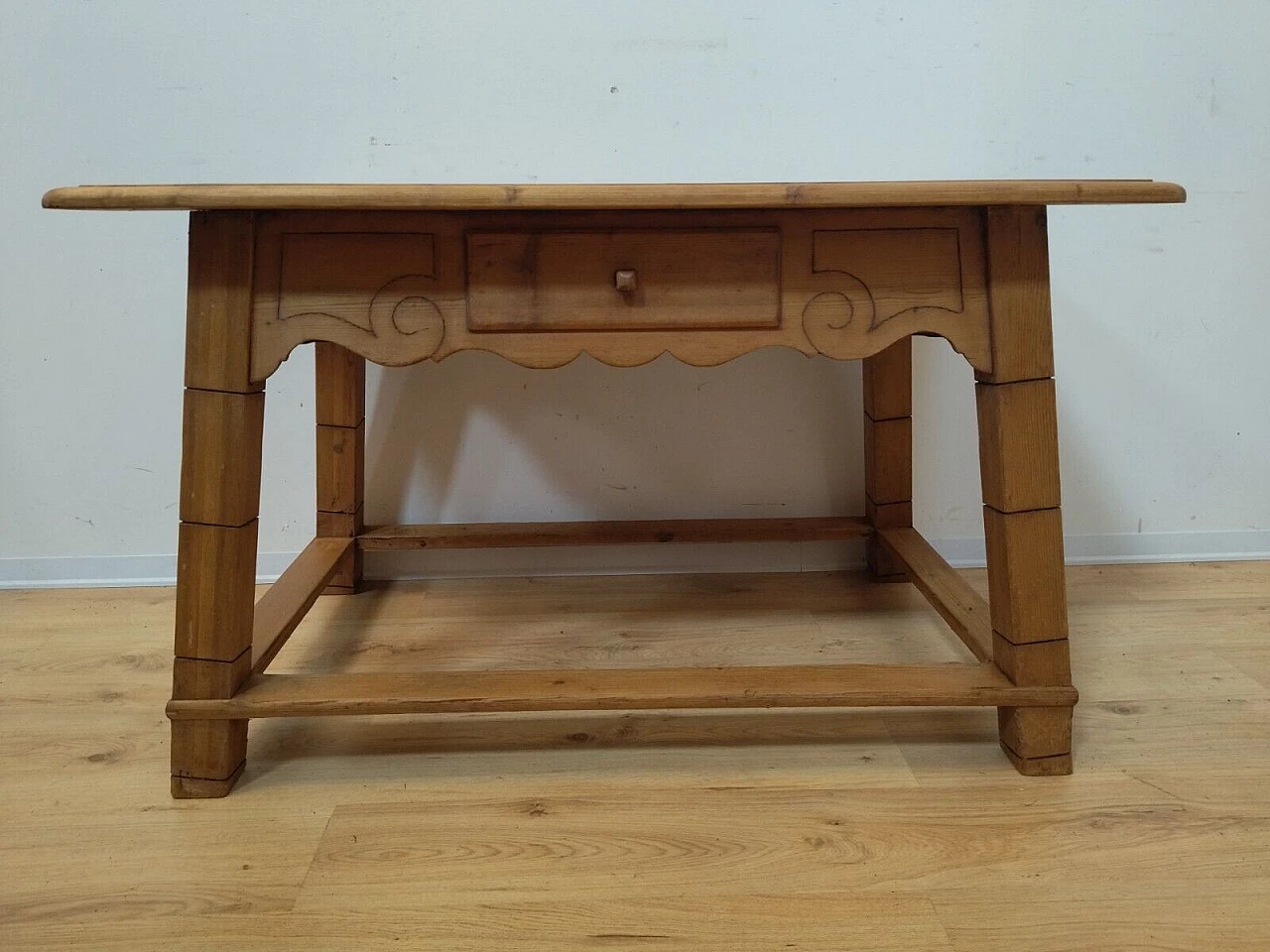 Tyrolese solid spruce table with drawer, 1938 22