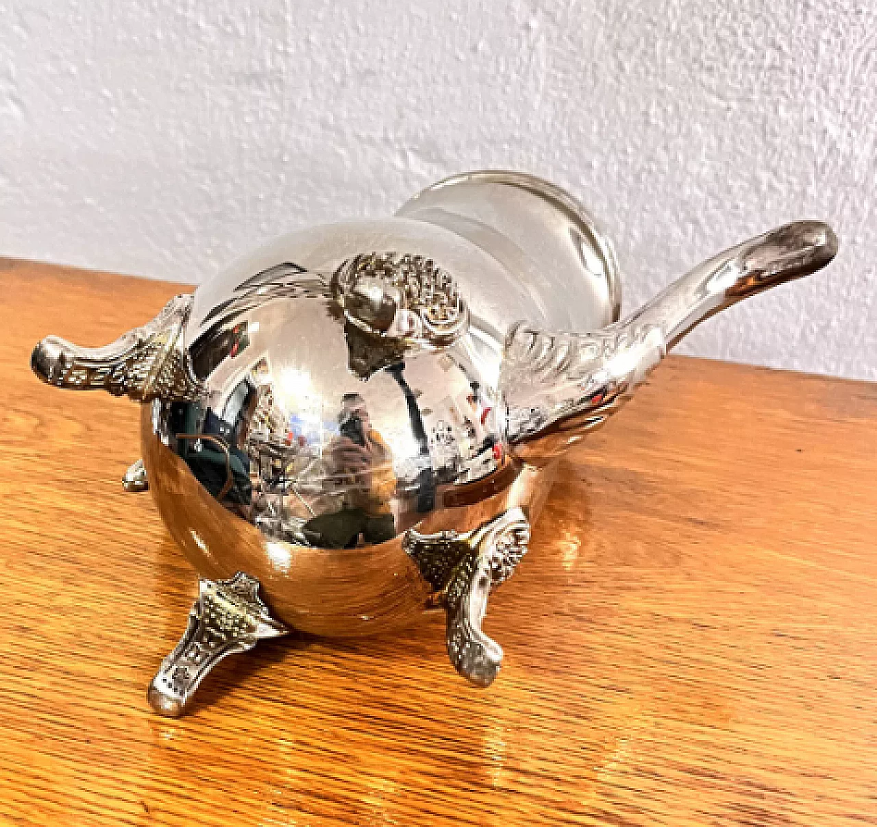 English Art Deco silver-plated brass teapot, 1940s 6