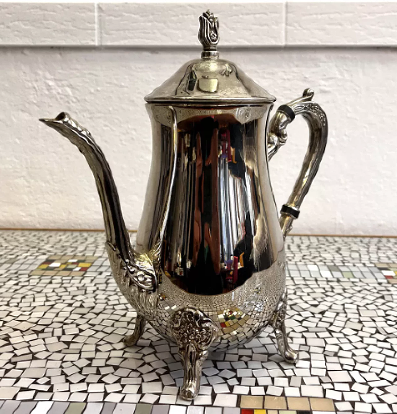 English Art Deco silver-plated brass teapot, 1940s 9