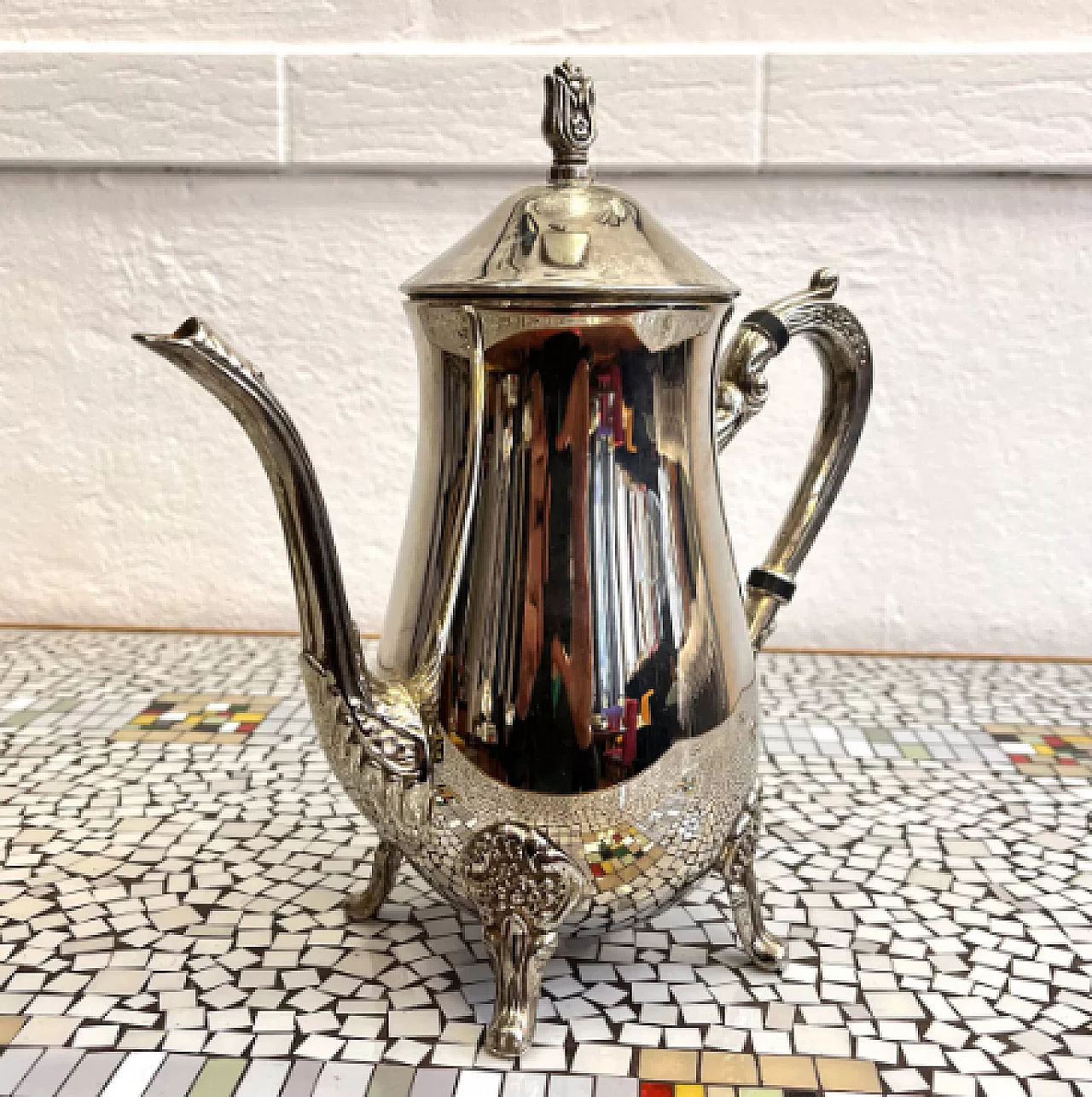 English Art Deco silver-plated brass teapot, 1940s 10