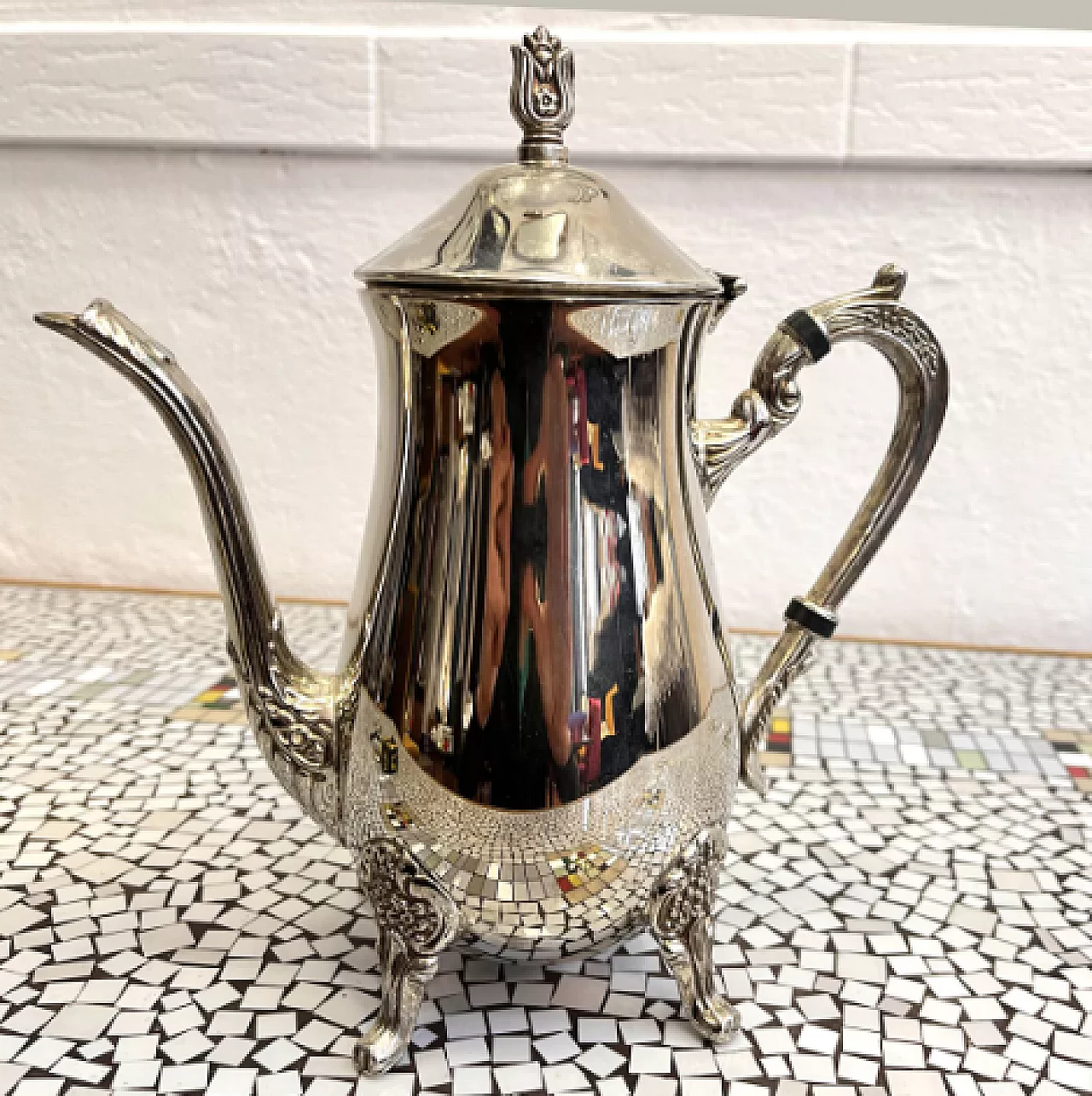 English Art Deco silver-plated brass teapot, 1940s 13