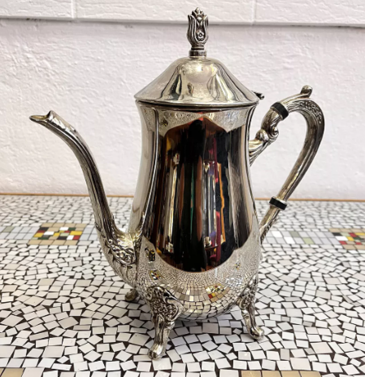 English Art Deco silver-plated brass teapot, 1940s 15