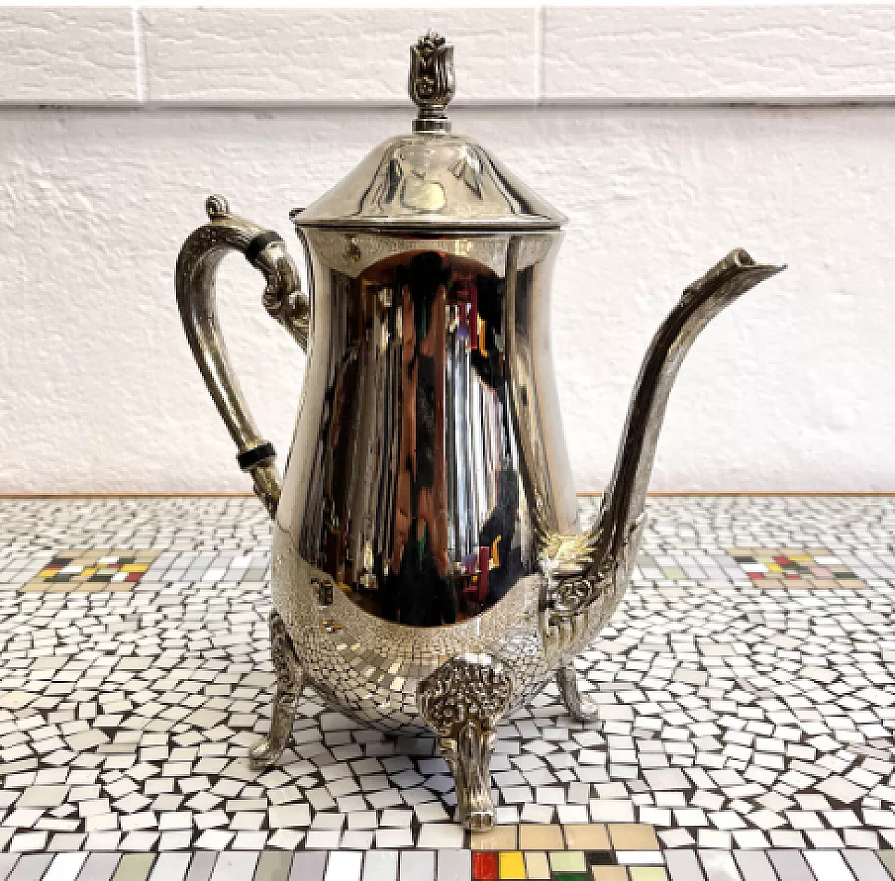 English Art Deco silver-plated brass teapot, 1940s 17
