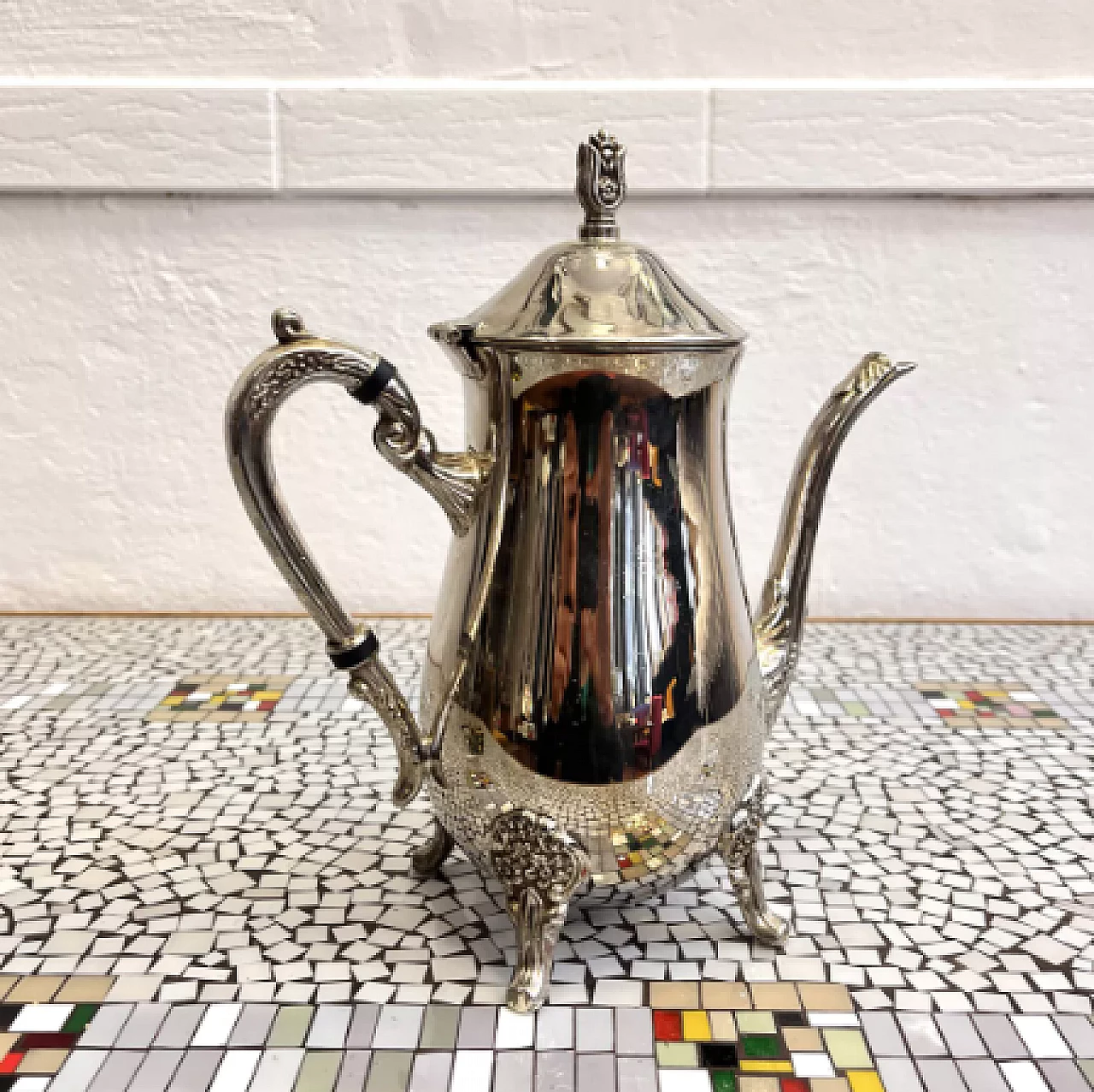 English Art Deco silver-plated brass teapot, 1940s 18