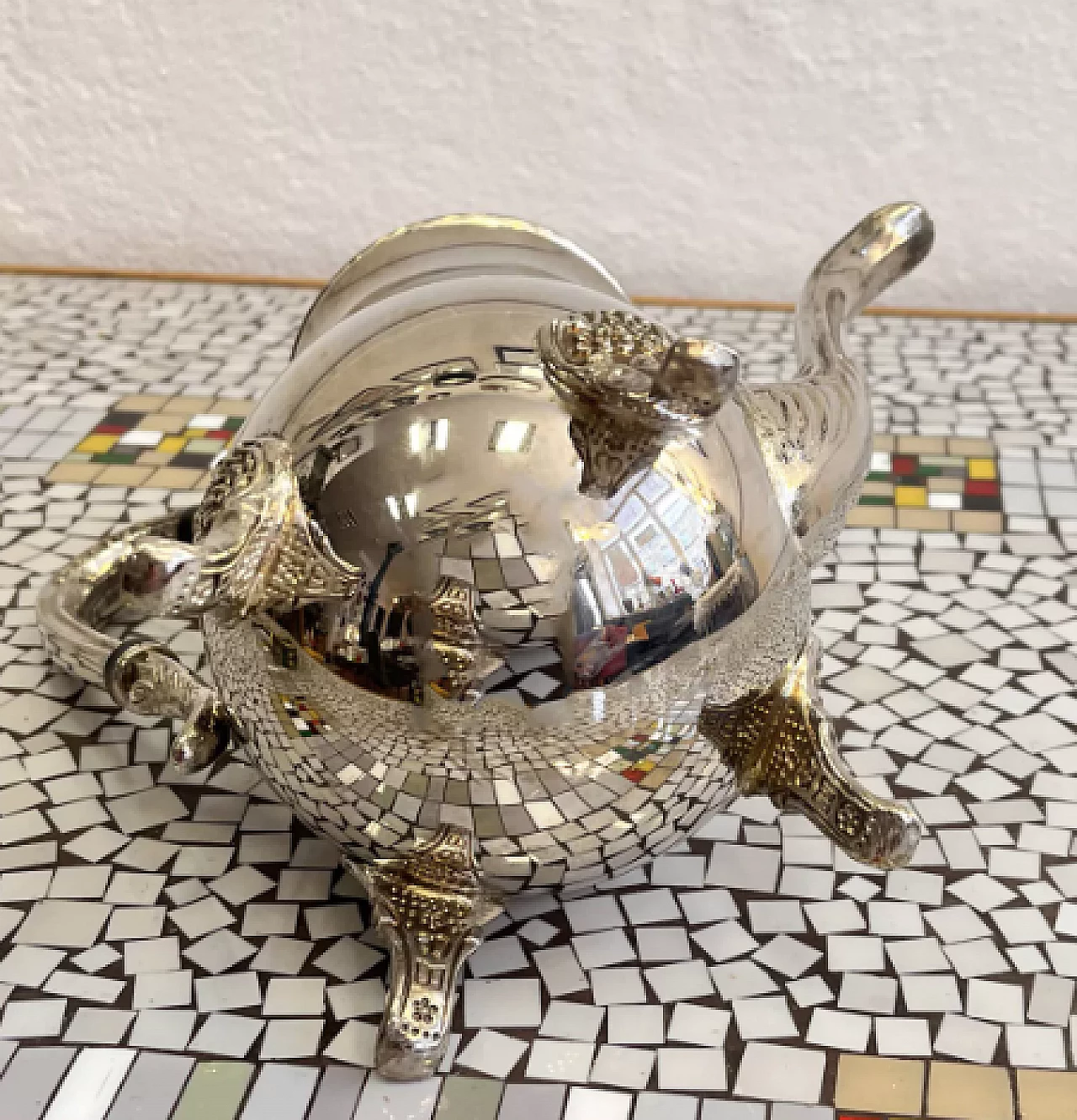 English Art Deco silver-plated brass teapot, 1940s 22