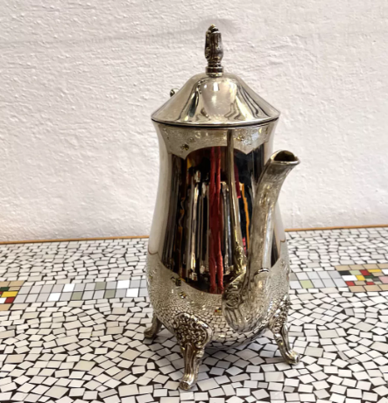 English Art Deco silver-plated brass teapot, 1940s 23