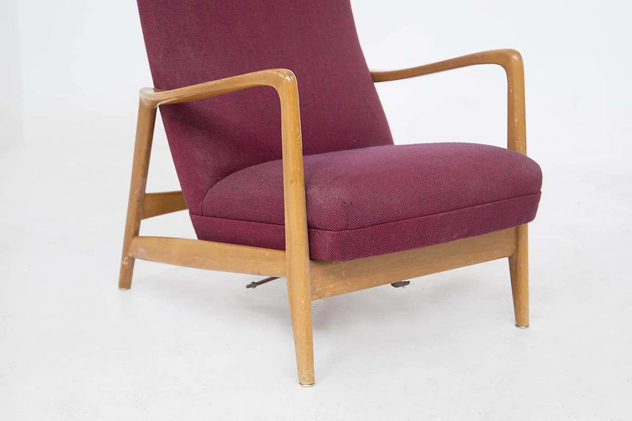 Recliner wooden armchair attributed to Gio Ponti, 1950s 2