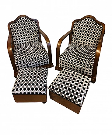 Coppia di Poltrone con due poggiapiedi, art decò, anni '30