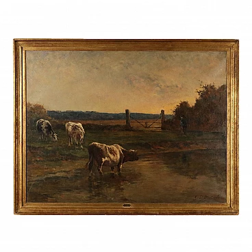G. Pier Dieterle, Glimpse of countryside with cows, oil on canvas