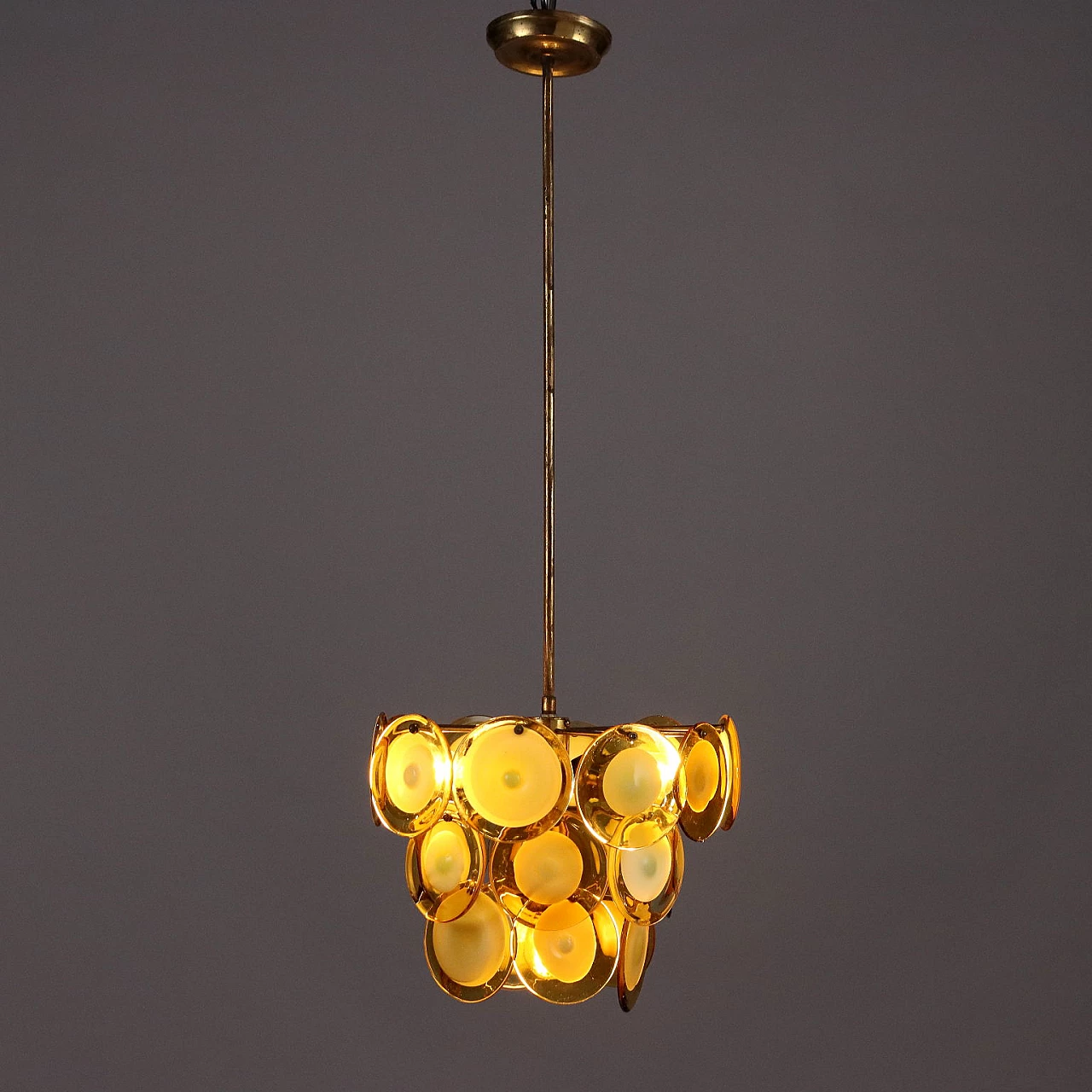 Glass and brass ceiling lamp by Vistosi, 1970s 1
