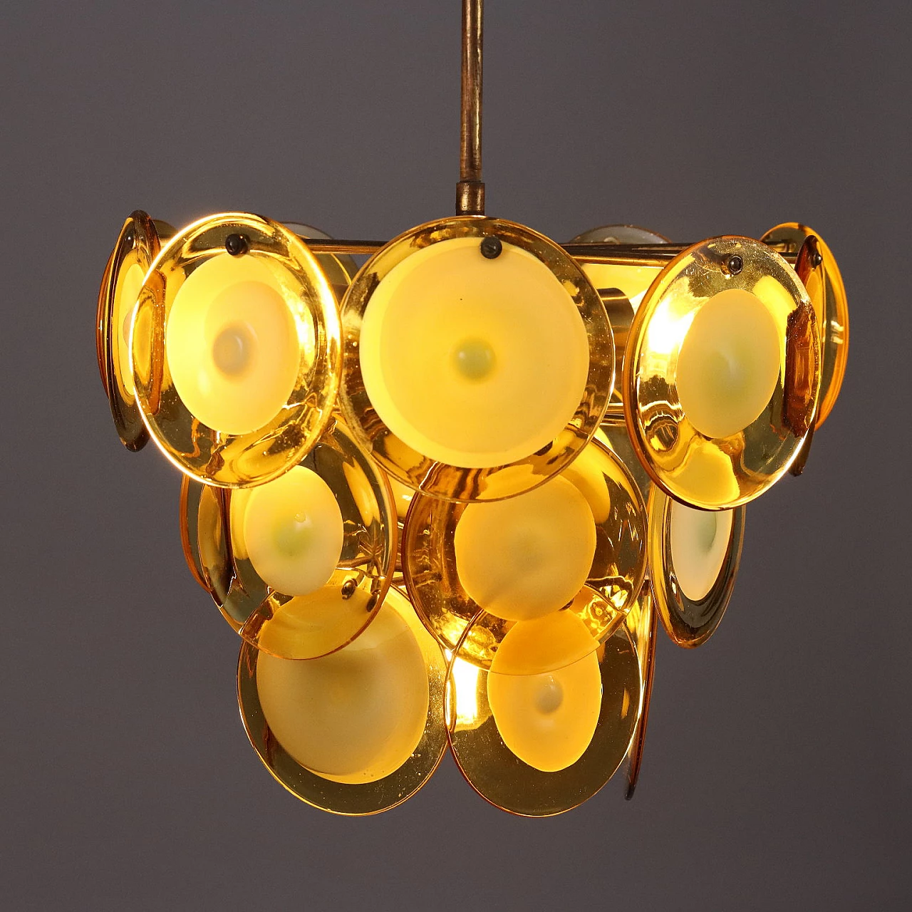 Glass and brass ceiling lamp by Vistosi, 1970s 3