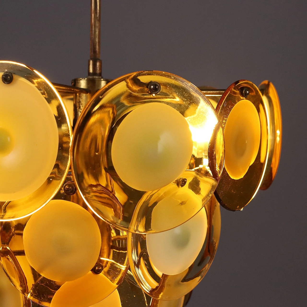 Glass and brass ceiling lamp by Vistosi, 1970s 4