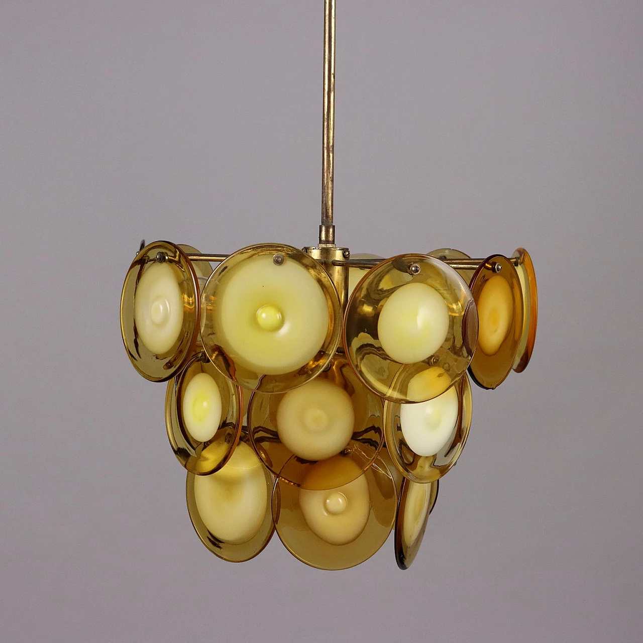 Glass and brass ceiling lamp by Vistosi, 1970s 6