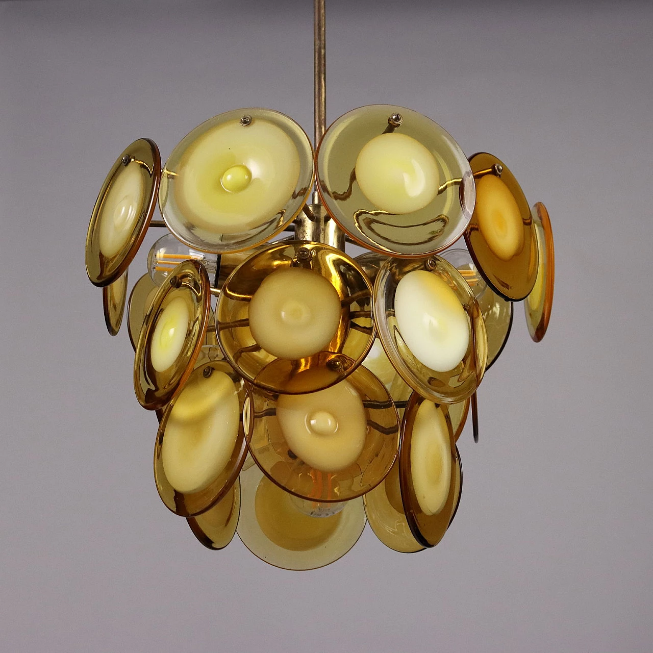Glass and brass ceiling lamp by Vistosi, 1970s 7