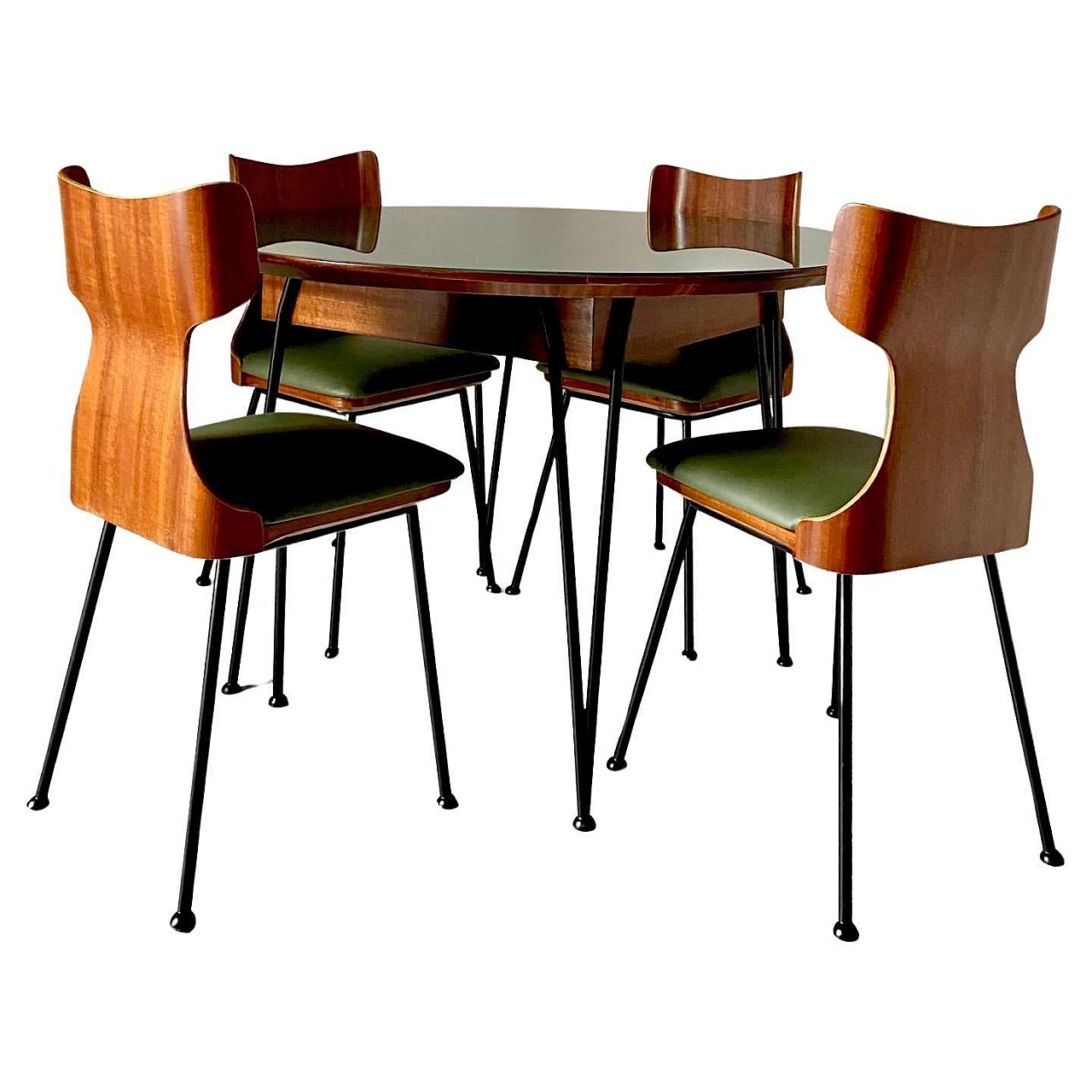 Tavolo e 4 sedie in legno curvato di Carlo Ratti, anni '50 1