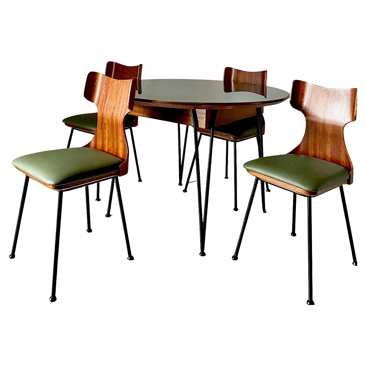 Tavolo e 4 sedie in legno curvato di Carlo Ratti, anni '50 2