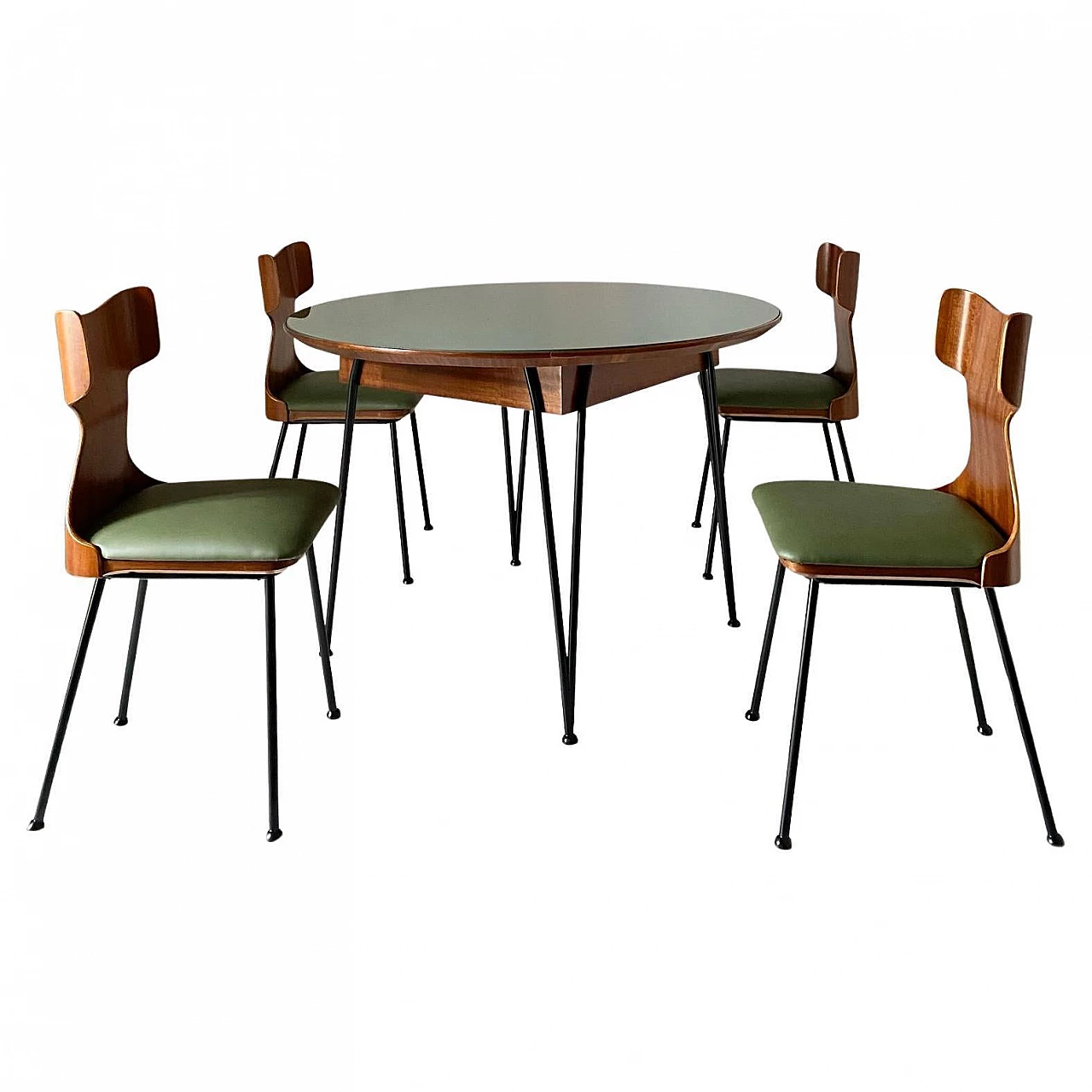 Tavolo e 4 sedie in legno curvato di Carlo Ratti, anni '50 3