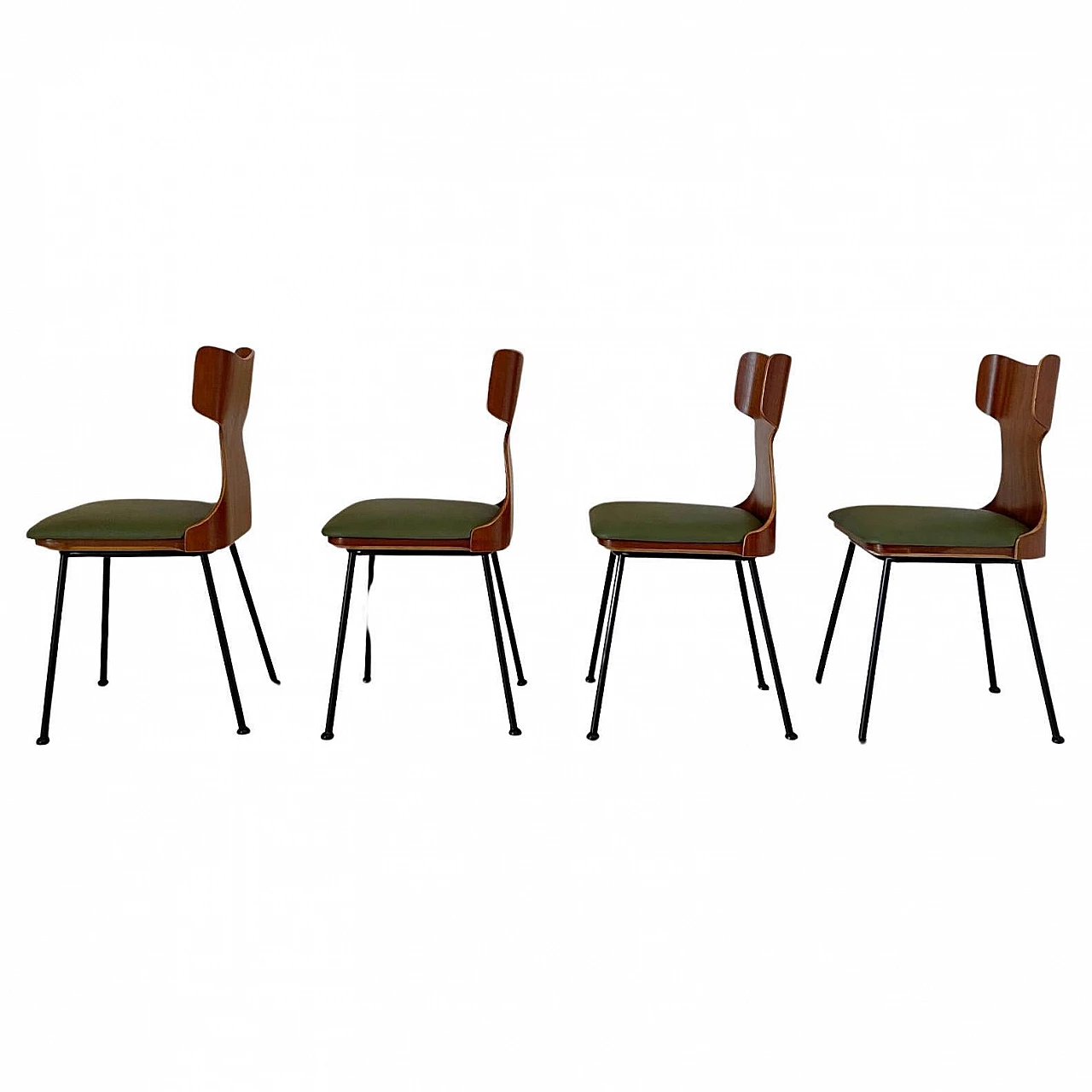 Tavolo e 4 sedie in legno curvato di Carlo Ratti, anni '50 10