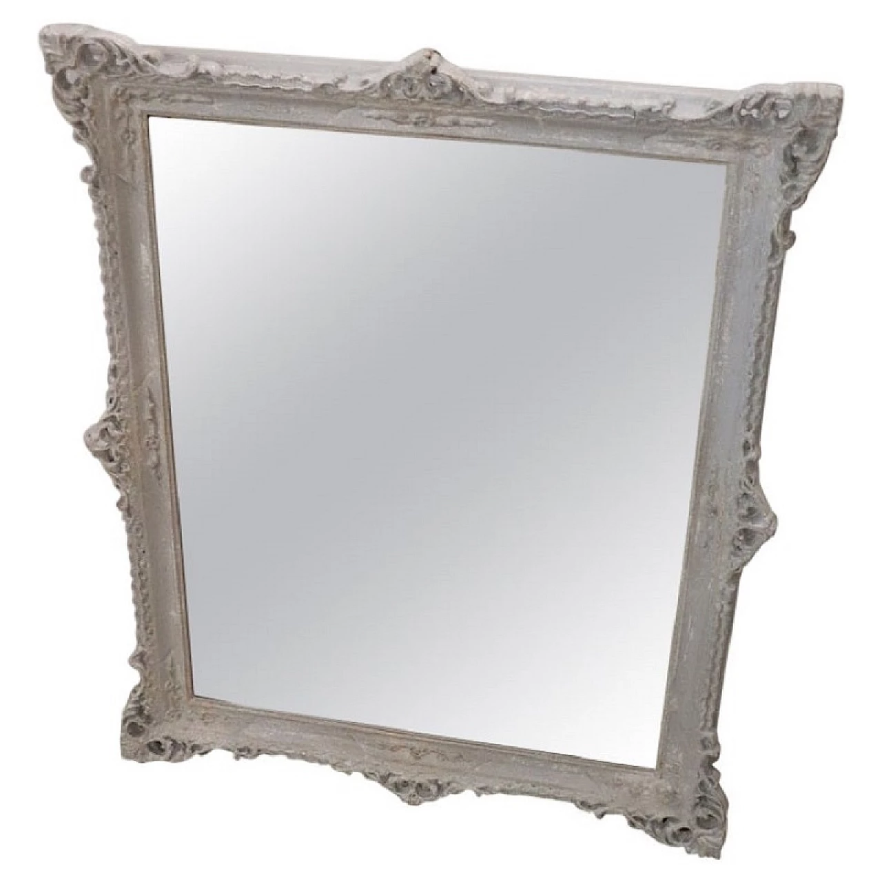 Wall mirror with silver lacquered wood frame, 1980s 1