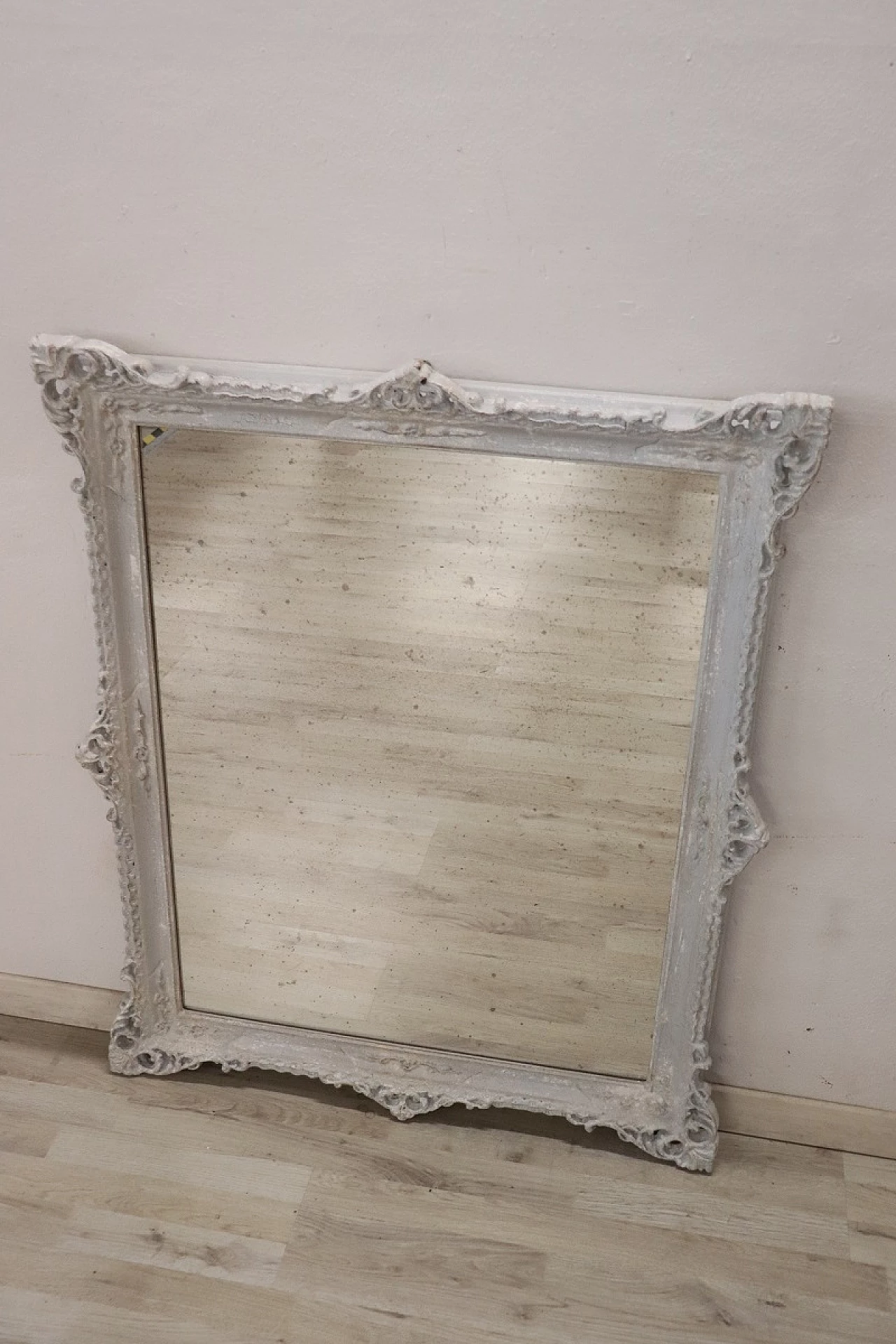 Wall mirror with silver lacquered wood frame, 1980s 7