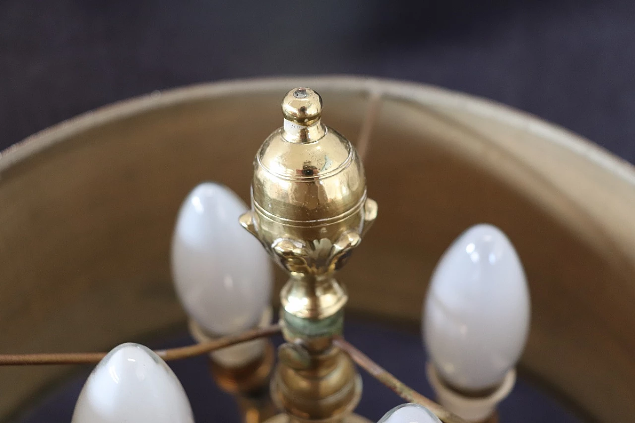 Table lamp in brass with green fabric lampshade, 1980s 6