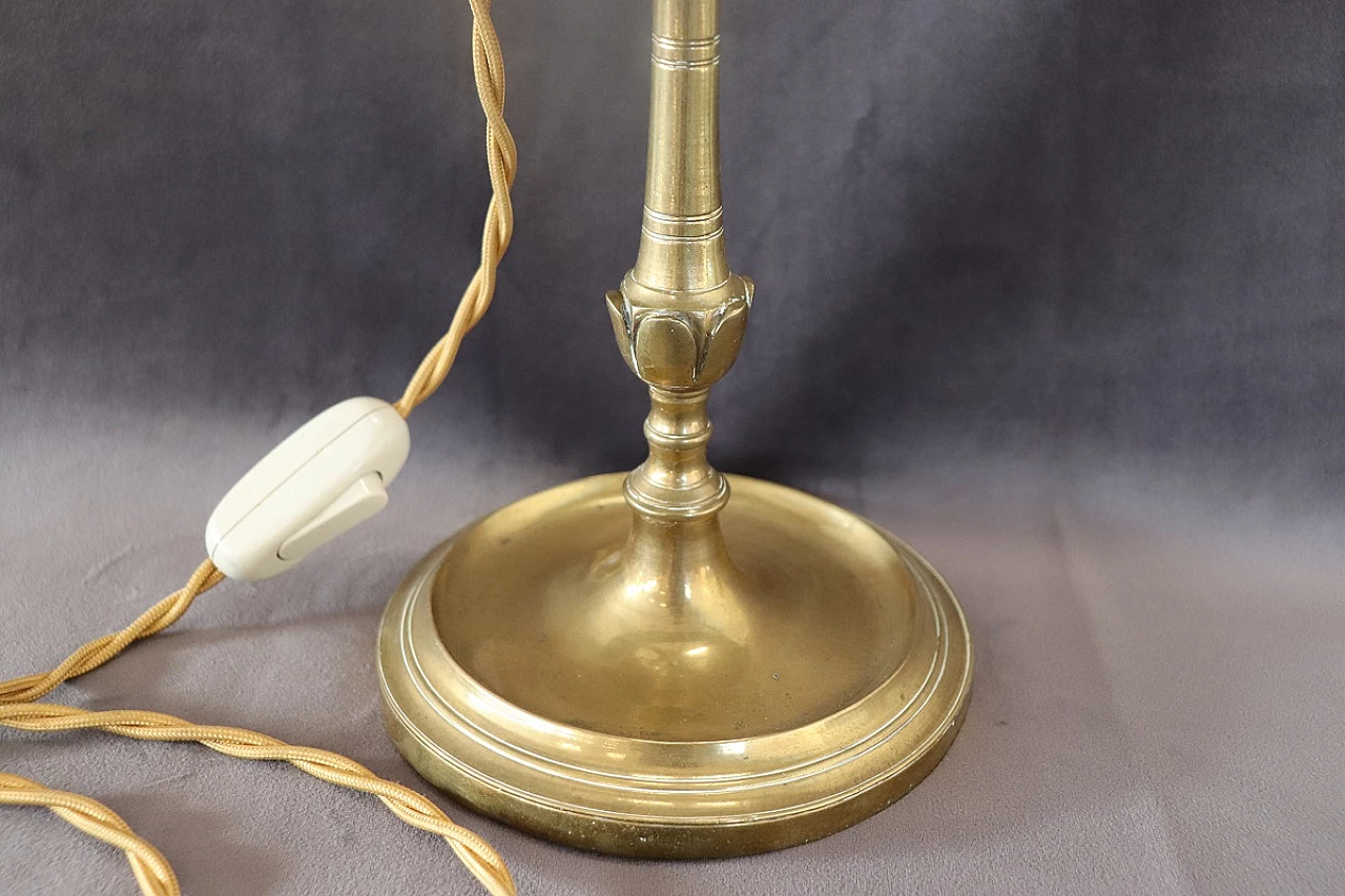 Table lamp in brass with green fabric lampshade, 1980s 9