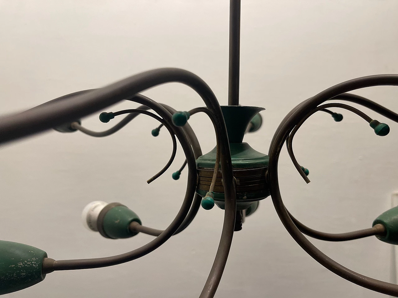 Lampadario Sputnik verde e bronzo, anni '50 1