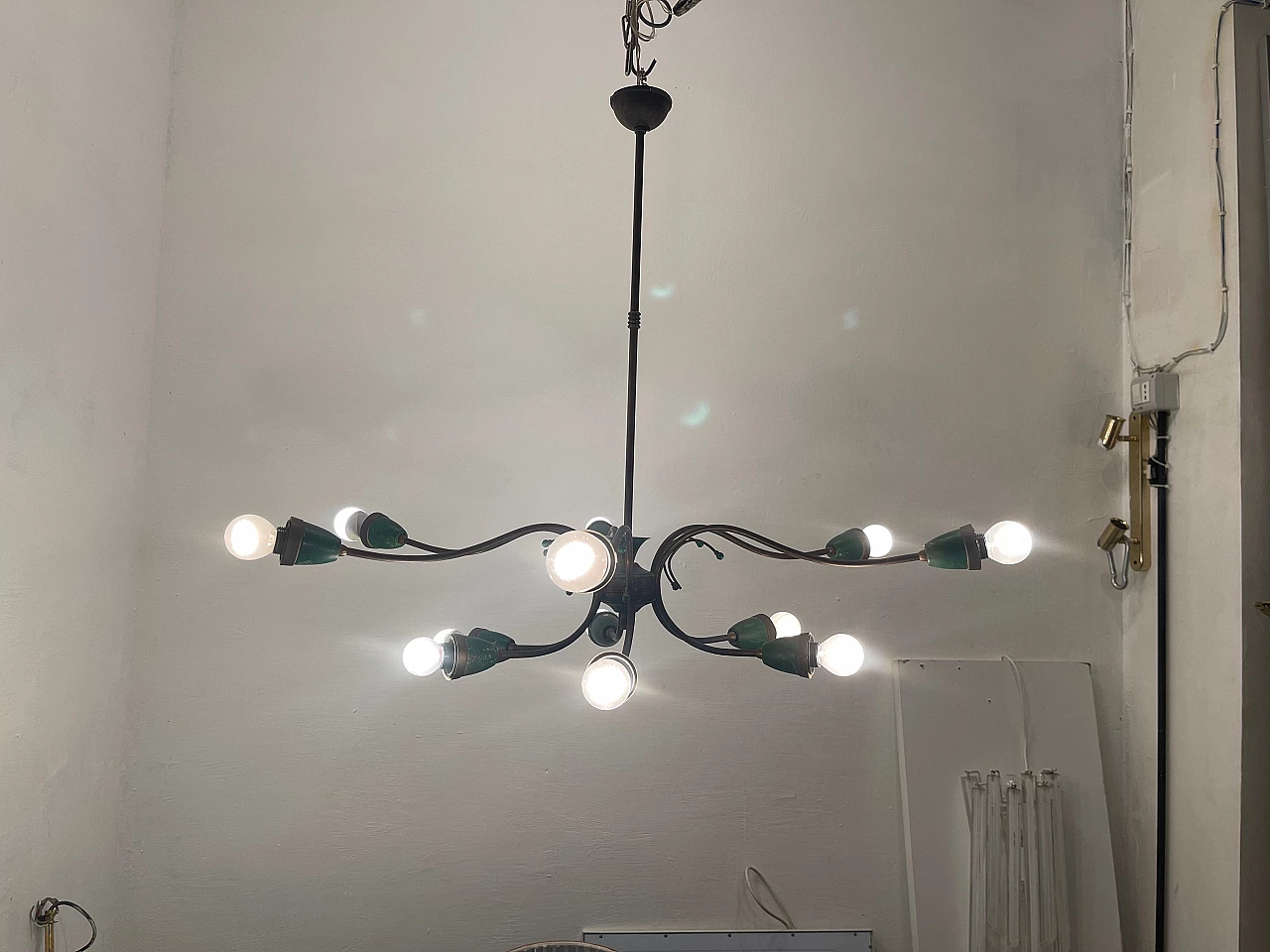 Lampadario Sputnik verde e bronzo, anni '50 2