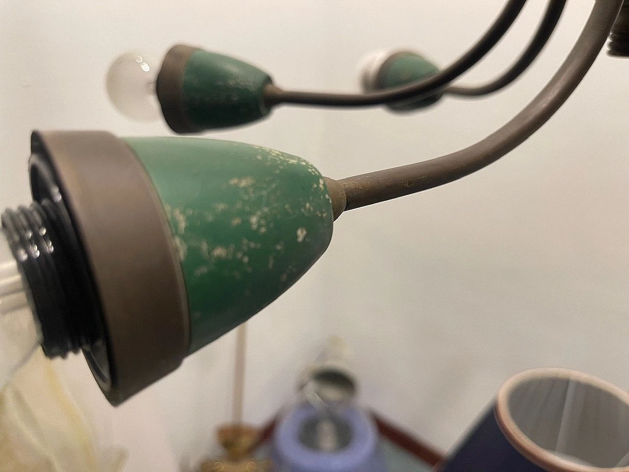 Lampadario Sputnik verde e bronzo, anni '50 4