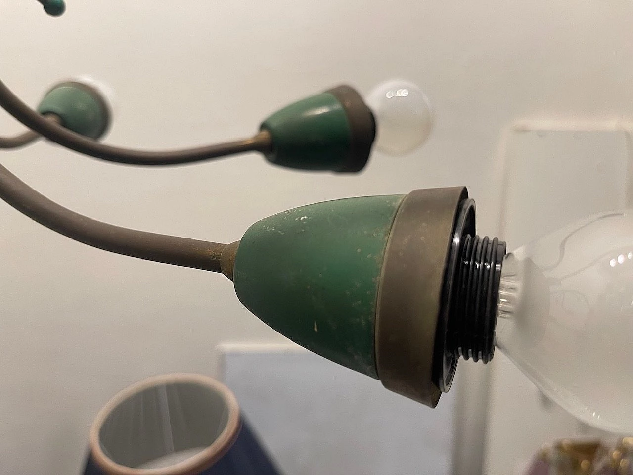 Lampadario Sputnik verde e bronzo, anni '50 7