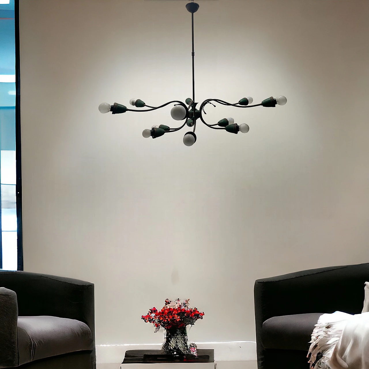 Lampadario Sputnik verde e bronzo, anni '50 8