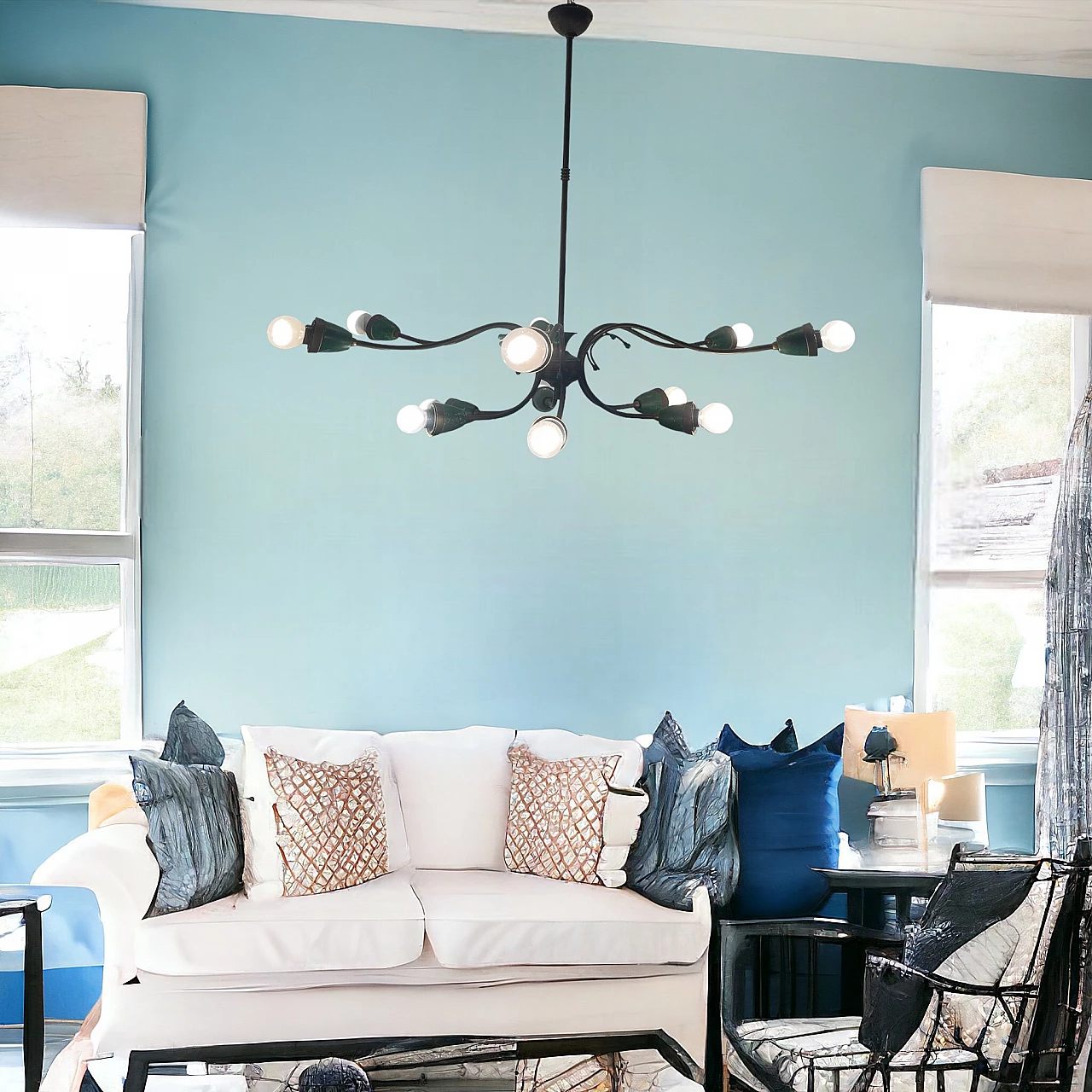 Lampadario Sputnik verde e bronzo, anni '50 9