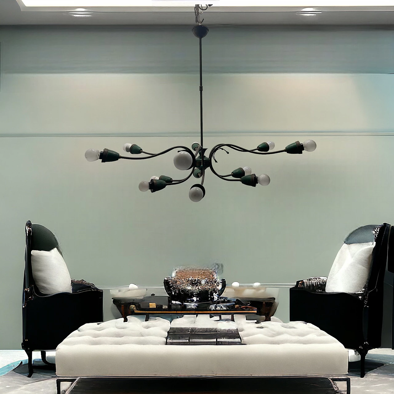 Lampadario Sputnik verde e bronzo, anni '50 10