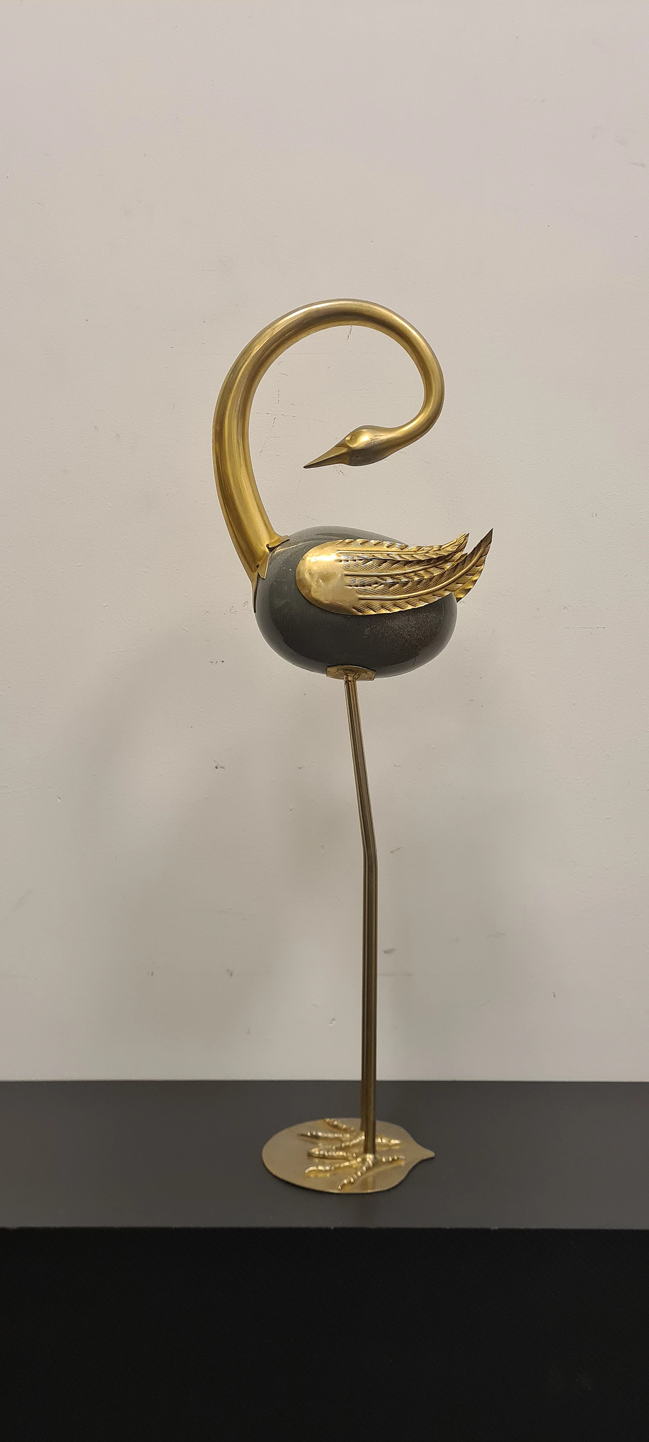 Attributed to Antonio Pavia, heron statue in metal, 1970s 1