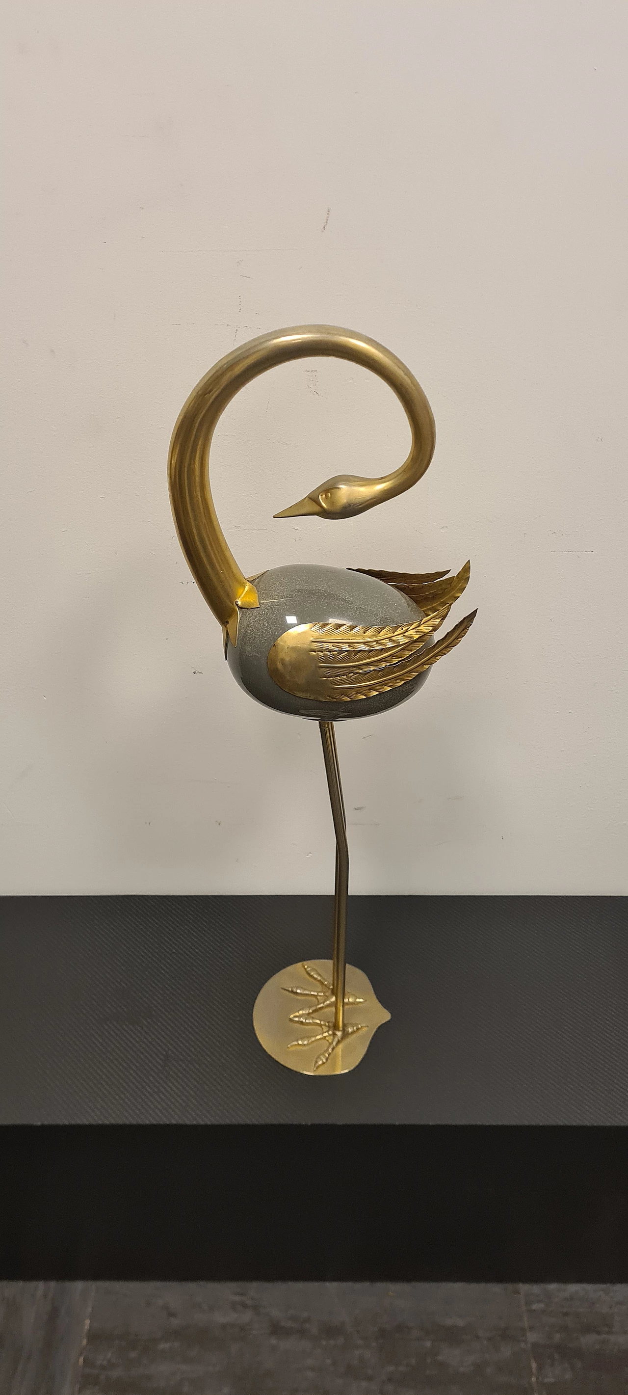 Attributed to Antonio Pavia, heron statue in metal, 1970s 2