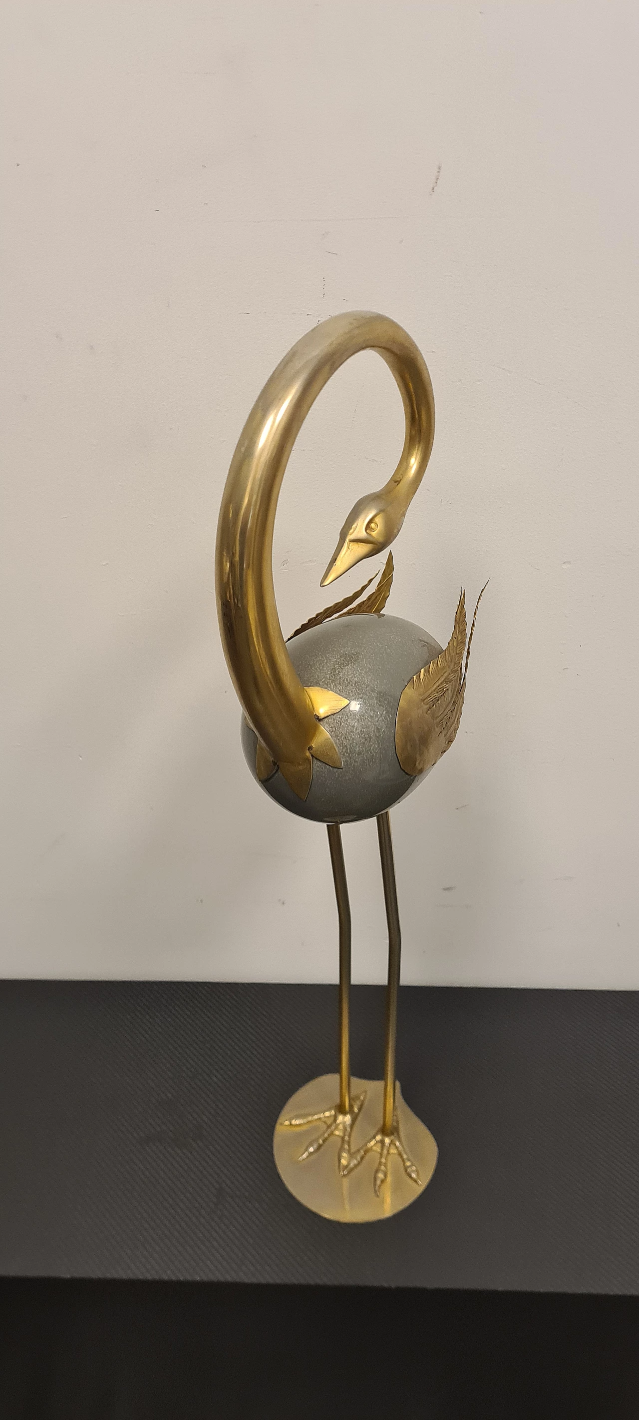 Attributed to Antonio Pavia, heron statue in metal, 1970s 3