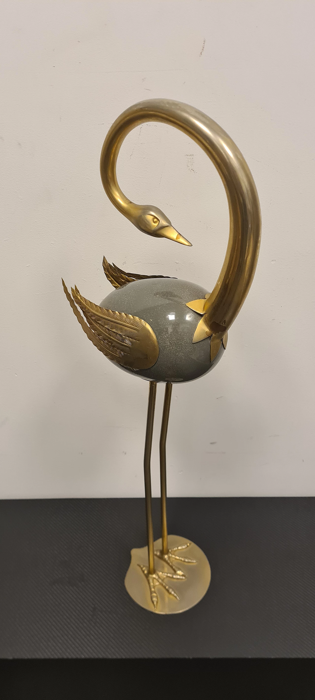 Attributed to Antonio Pavia, heron statue in metal, 1970s 4