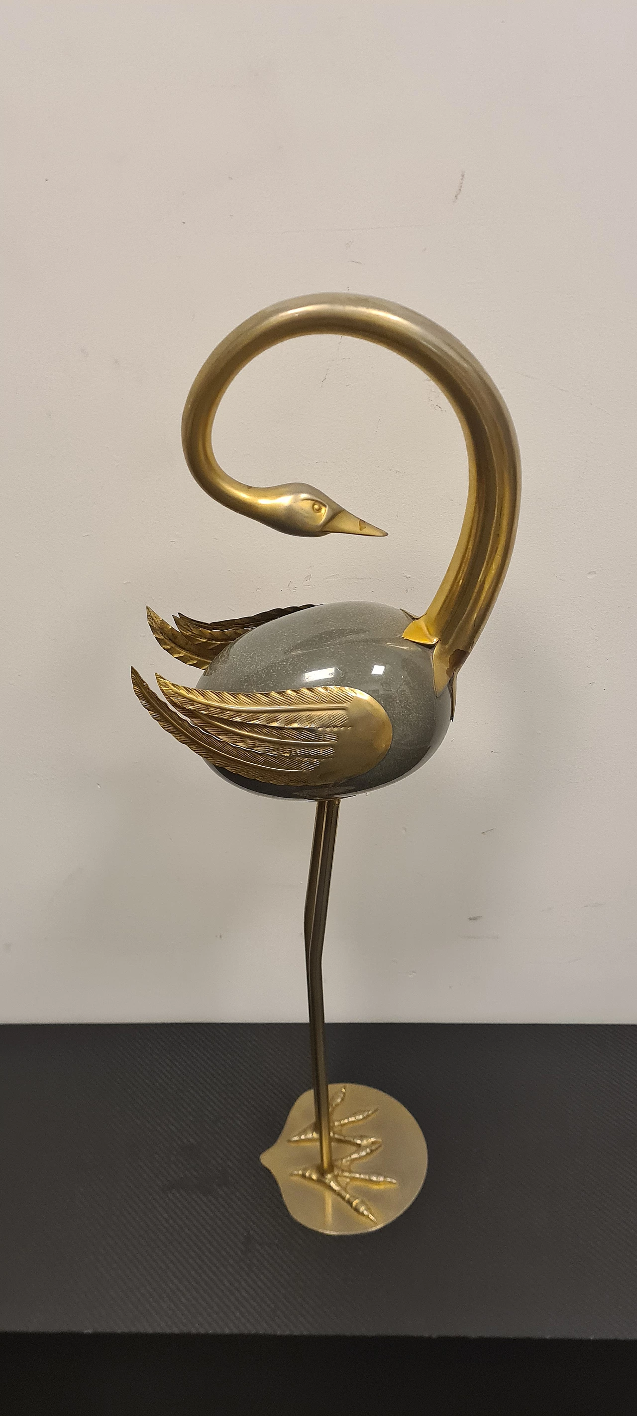 Attributed to Antonio Pavia, heron statue in metal, 1970s 5