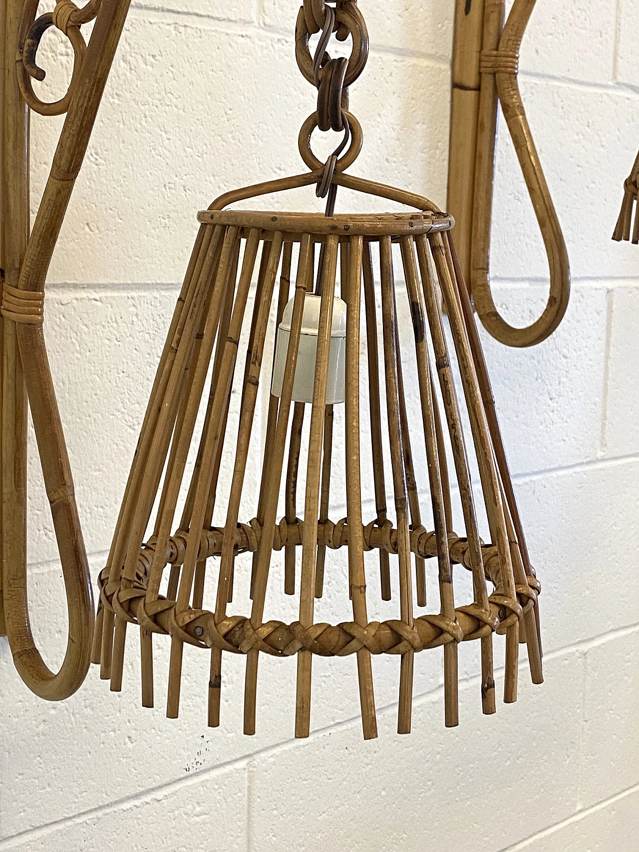 Pair of bamboo wall lights, 1970s 4