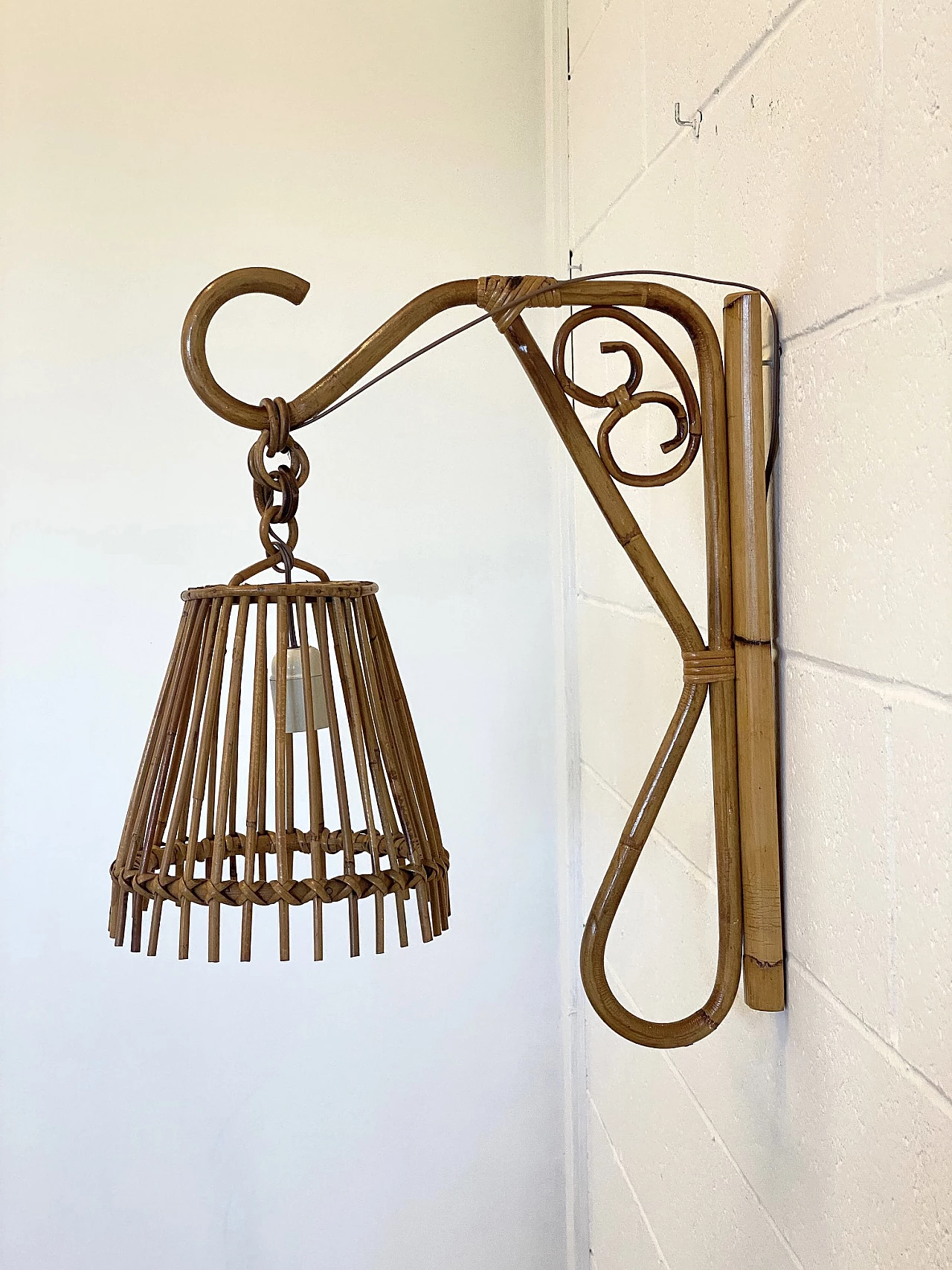 Pair of bamboo wall lights, 1970s 9