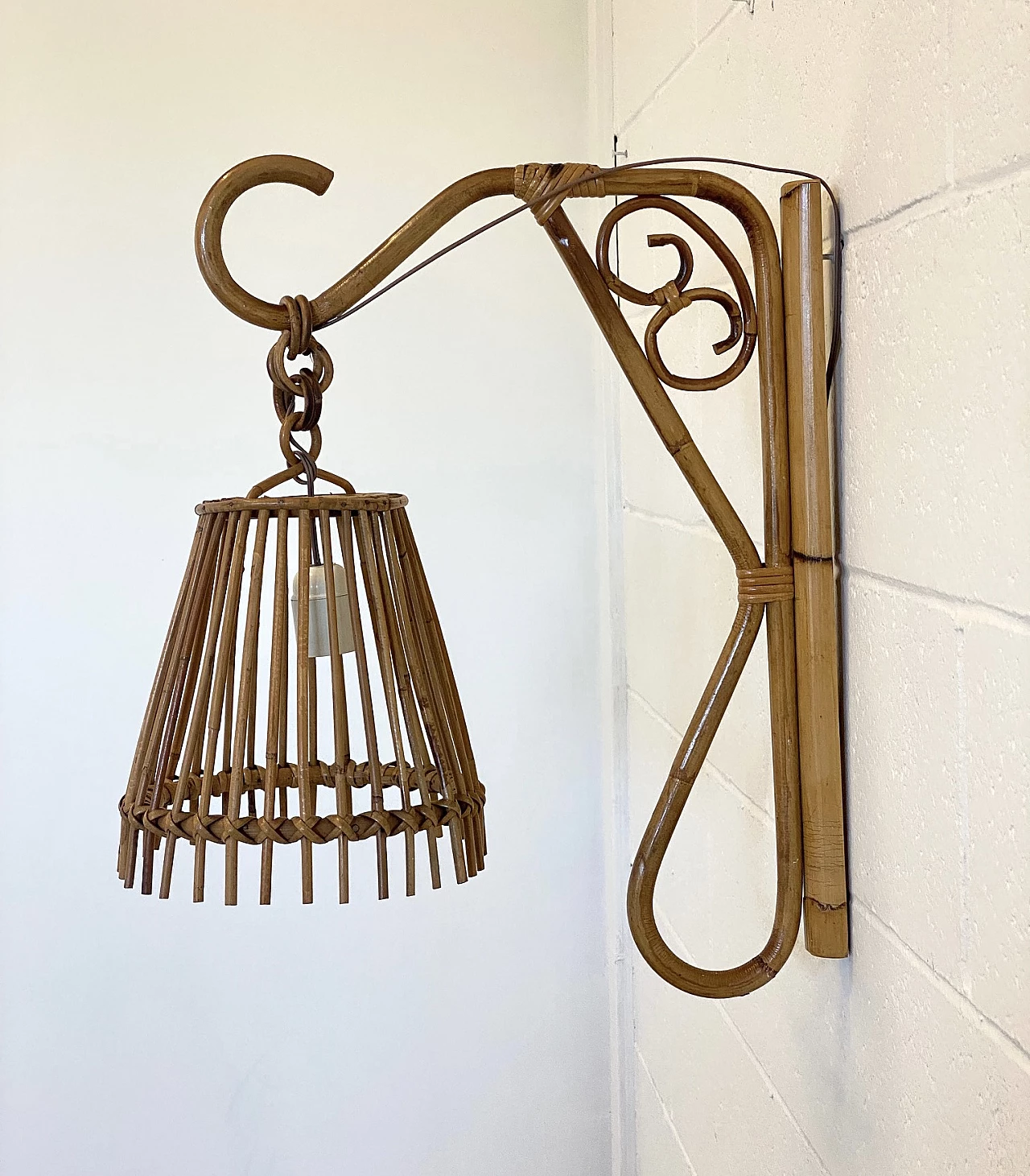 Pair of bamboo wall lights, 1970s 11