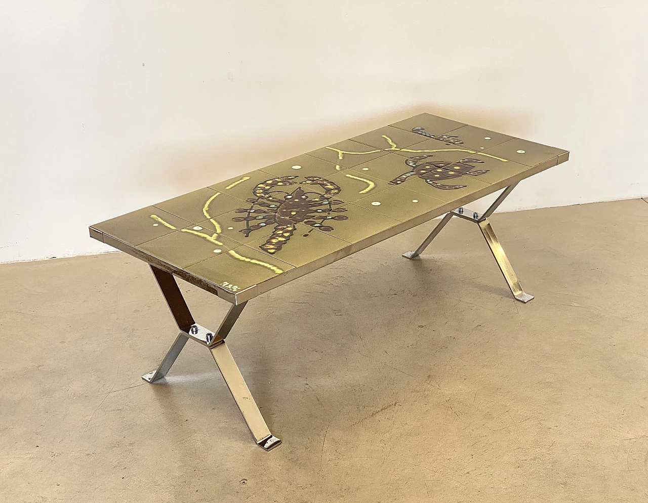 Coffee table with marine themed ceramic top, 1970s 2