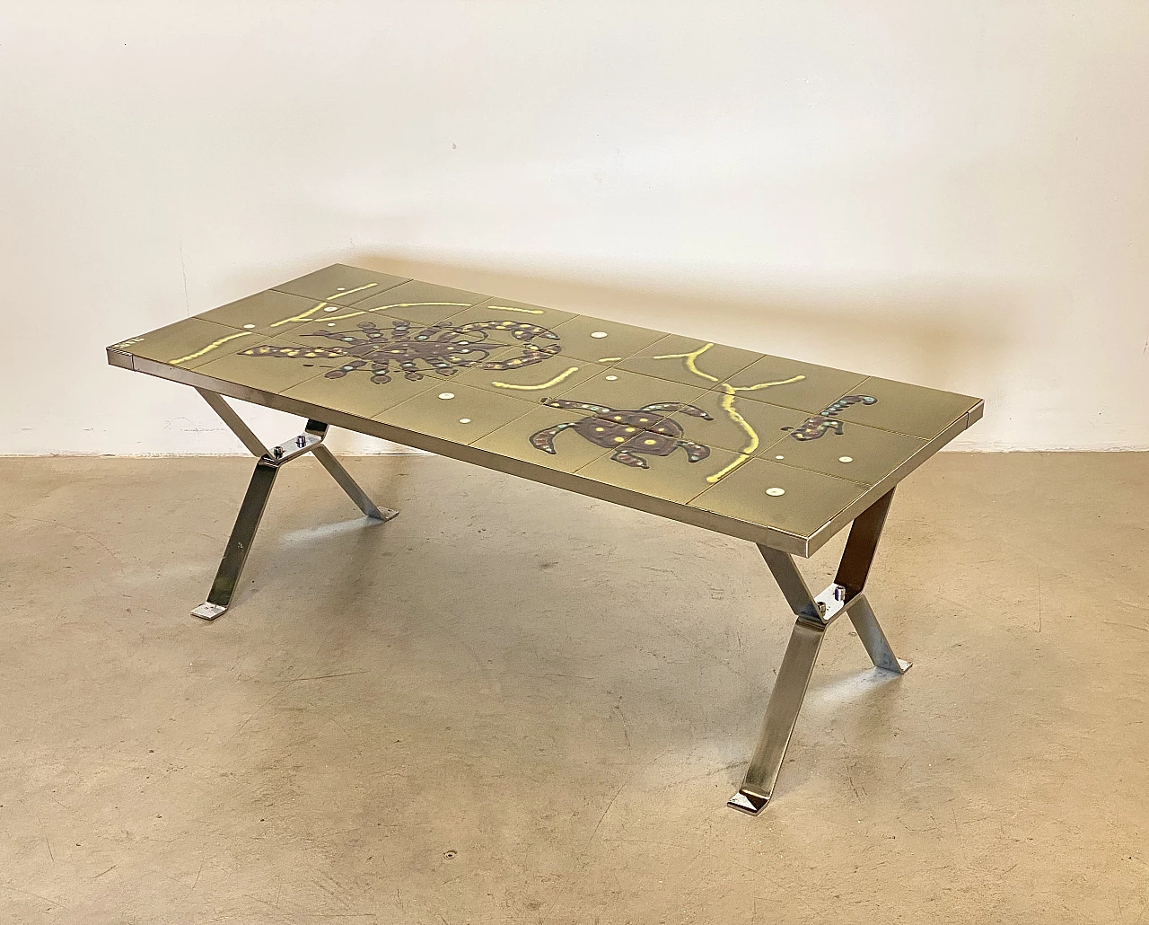 Coffee table with marine themed ceramic top, 1970s 4