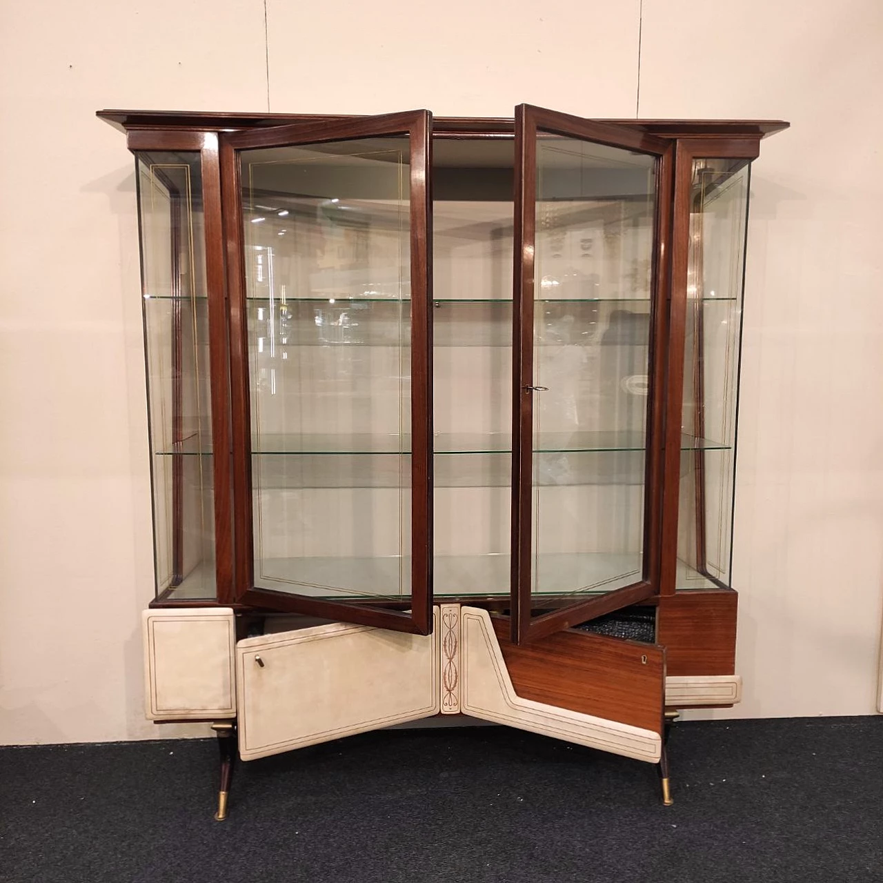 Display cabinet in wood and parchment by La Permanente Cantù, 1960s 4