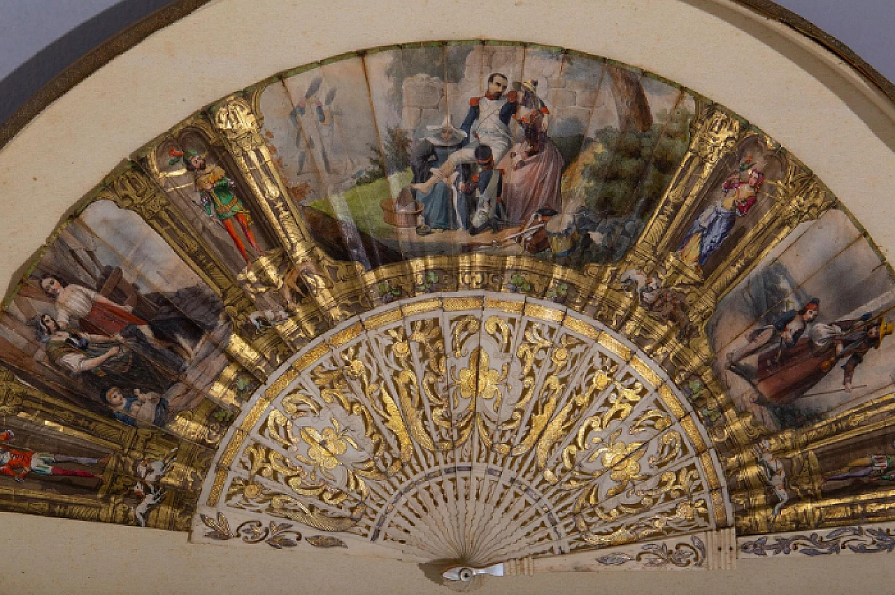 Painted silk fan with case, late 19th century 6